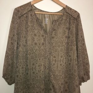 St. John’s Bay Tan Blouse with Floral Designs